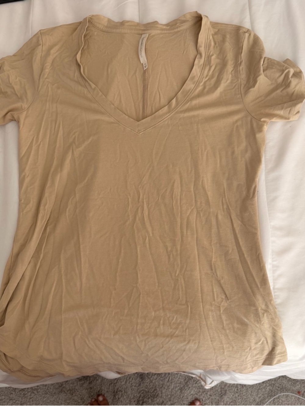 Babaton V-Neck Short Sleeve Tee in Beige